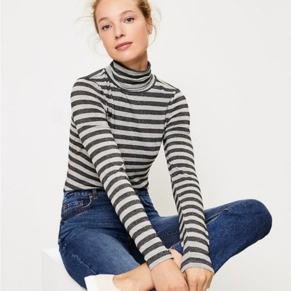 Final Price - LOFT NWT Shimmer Stripe Turtleneck Top M